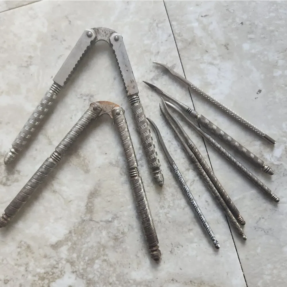 Silver metal Vintage Embossed Nutcracker & Six Picks set